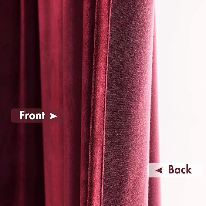 MIULEE Burgundy Velvet Curtains Thermal Insulated Blackout Curtain Christmas Drapes for Bedroom Living Room Darkening 90 Inches Long Curtains Panels Rod Pocket Set of 2