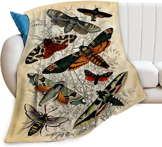 Moths Blanket Throws Moth Gifts Moths Lovers Throw Blanket for Women Men Kids Adults Soft Warm Cozy Fleece Blanket for Couch Sofa Bed 80"x60"
