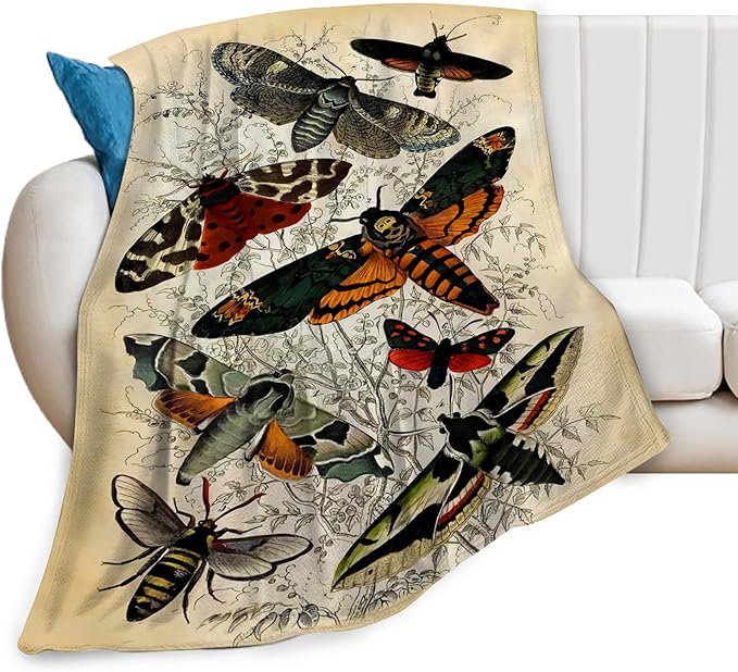 Moths Blanket Throws Moth Gifts Moths Lovers Throw Blanket for Women Men Kids Adults Soft Warm Cozy Fleece Blanket for Couch Sofa Bed 60"x50"