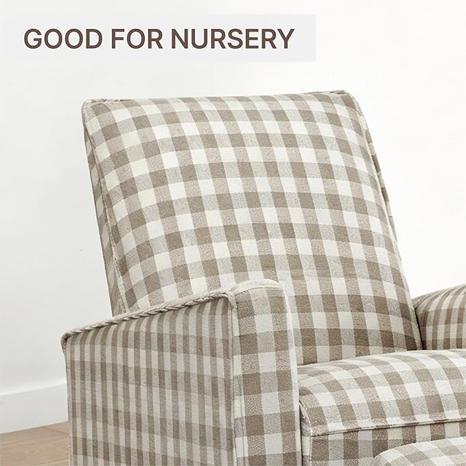 Swivel Rocker Recliner Chair, Nursery Glider Recliner Manual Rocking Comfy Upholstered Fabric Reclining Single Sofa for Nursery Bedroom Living Room