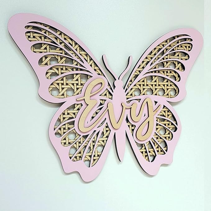 Personalized Butterfly 3D Name Sign, Custom Boho Wood Personalized Name Sign, 3D Wooden Layered Handmade Letter Wall Decor for Nursery or Child's Bedroom, Girl or Boy's Birthday Gift