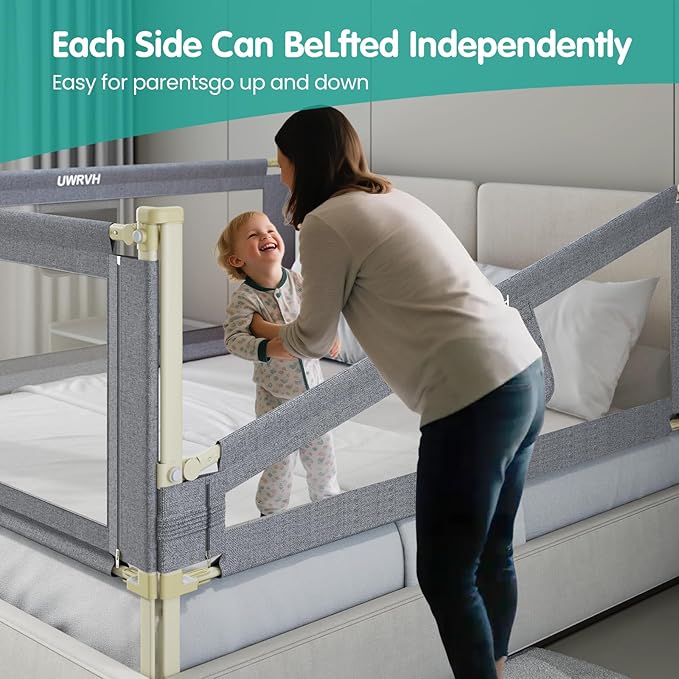 Bed Rails for Toddlers，Toddler Bed Rails，Bed Rail for Baby - Adjustable Height Bed Guard with Child Safety Lock, Universal Fit for King/Full/Twin Beds (Grey, 1 Side 47Inch)