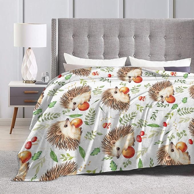 Hedgehog Blanket Cute Animal Throw Blanket Flannel Stuff Merch Cozy Decor Fleece Plush Fuzzy Warm Soft Lightweight Bedding Gifts for Hedgehog Lover Women Men Girl Boy Couch 80"X60"