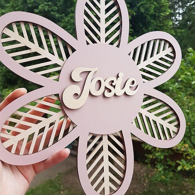 Chillever - Personalized Name Sign for Nursery, Custom Wooden Boho Floral Name Signs, Exquisite Nursery Decor and Wall Art for Girl or Boy Room, Baby Room Decoratións, Custom Boho Flower Wall Décor 1