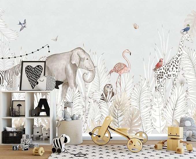 Elephant Zebra Animal Nursery Wallpaper Wall Mural 103" x 69"