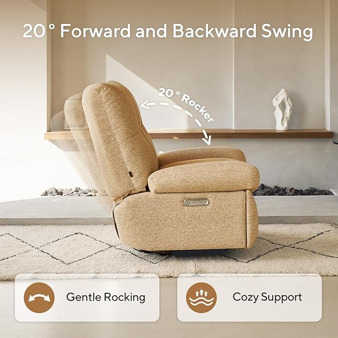 Nouhaus Swivel Rocking Chair Nursery, Oversized Glider Rocker Recliner Chairs with Footrest, USB & Type-C Ports, Rocking Recliner Chair for Nursery, Living Room (Snooze Classic, Autumn Brown)