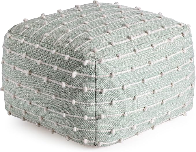 Anji Mountain 100% Handmade & Handcrafted Comfortable Home Décor Pouf Ottoman Footrest for Living Room, Bedroom, Nursery, Kidsroom, Patio Furniture - (22" x 22" x 16"- Teal,Ivory)
