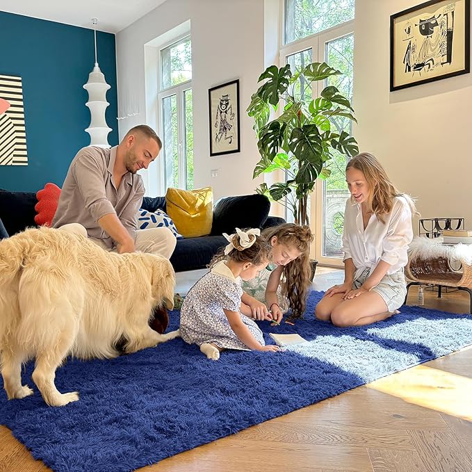 OLANLY 5x8 Machine Washable Large Area Rugs for Living Room, Bedroom, Soft Fluffy Shaggy Bedside Rug, Indoor Floor Carpet for Kids Girls and Boys, Dorms, Nursery, Home Decor Aesthetic, Navy Blue
