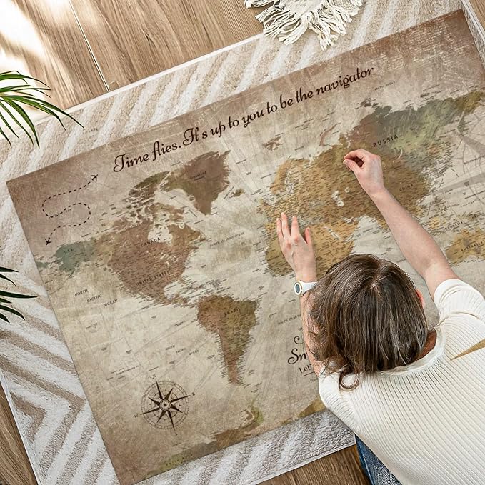 ElephantStock - Personalized Be The Navigator I Push Pin World Map Wall Art - Horizontal Canvas Wall Art - Living Room Wall Decor - Digital Art Map Canvas Art - Brown And Beige Decor - 51" x 34"