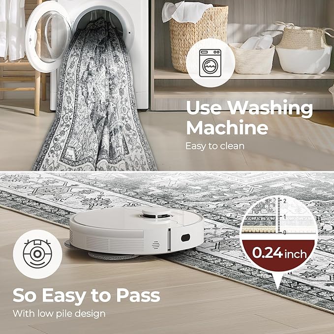 WITSHOCK Living Room Area Rugs 6x9: Washable Rug Boho Soft Non-Slip Low Pile Stain Resistant Foldable Carpet for Bedroom Playroom Dining Room Office Kitchen Farmhouse Home Decor Rug-Gray