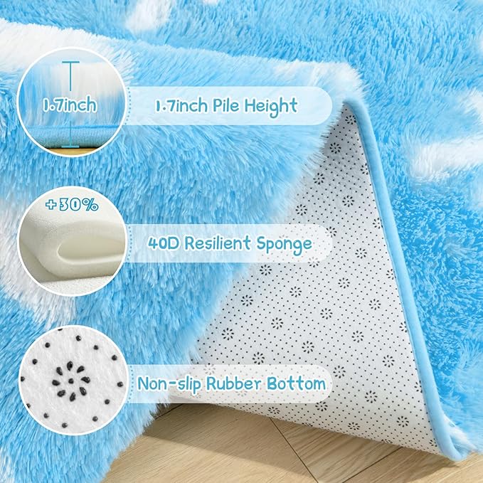 EVOIONOS Forzen Princess Tent Rug, 4x4.6 Feet Frozen Rugs for Girls Bedroom, Fluffy Snowflake Rug for Frozen Room Decor, Plush Carpet for Kids Room Playroom Nursery Decor, Cute Hexagon Blue Rugs