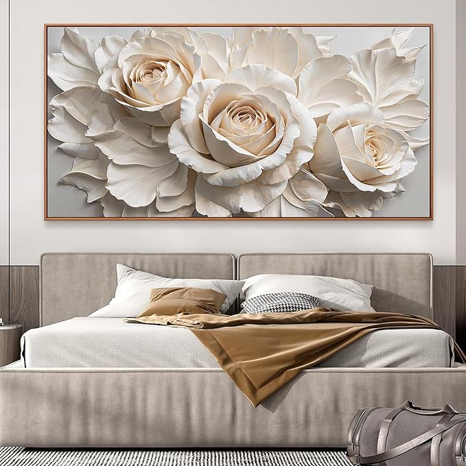 Large Wall Art For Living Room Home Wall Decor Modern Canvas Art Wall Decor 29 X 58 Inches White Flower Wall Art Elegant Picture For Bedroom Hotel Office Artwork With Framed