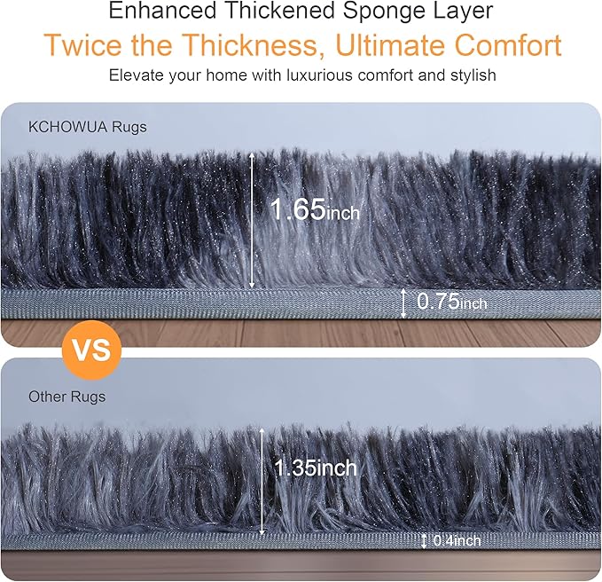 Thick Area Rug Dark Grey Fluffy Shag 3x5 for Bedroom, Soft Plush Fuzzy Washable Carpet for Living Room, Non Slip Furry Floor Shaggy Rug for Kids Baby Nursery College Dorm, Tie-Dye Dark Gray