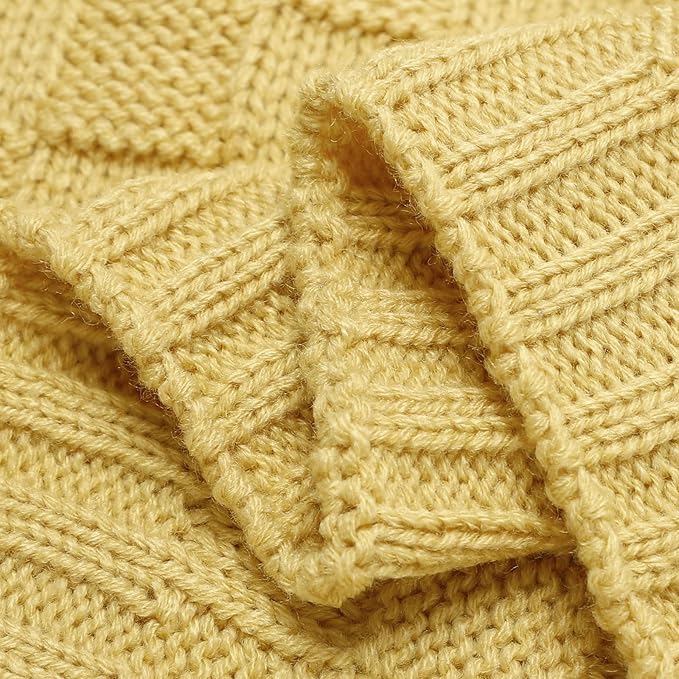 LAWKUL Baby Blankets Knit Cable Babe Blanket Soft Airy Newborn Infant Receiving Swaddle Yellow Neutral Crib Stroller 40"x30"