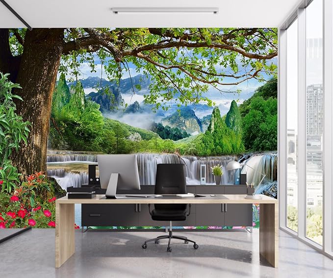 Waterfall Landscape Wallpaper Natural Scenic Wall Mural for Living Room Office（Not Peel and Stick）