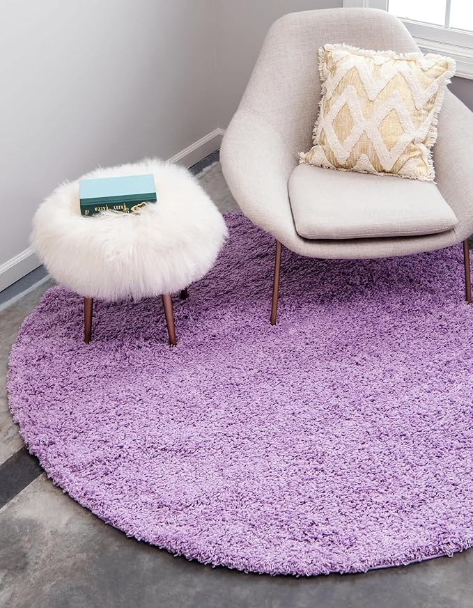 Unique Loom Solid Shag Collection Area Rug (8' Round, Lilac)