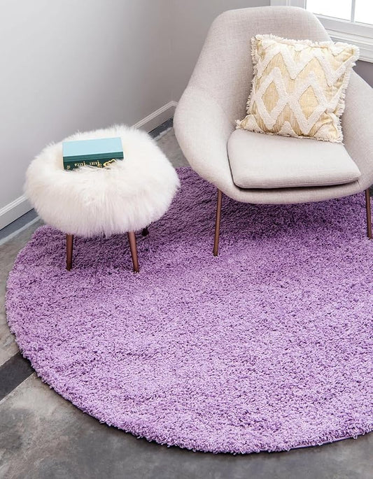 Unique Loom Solid Shag Collection Area Rug (6' 1" Round, Lilac)