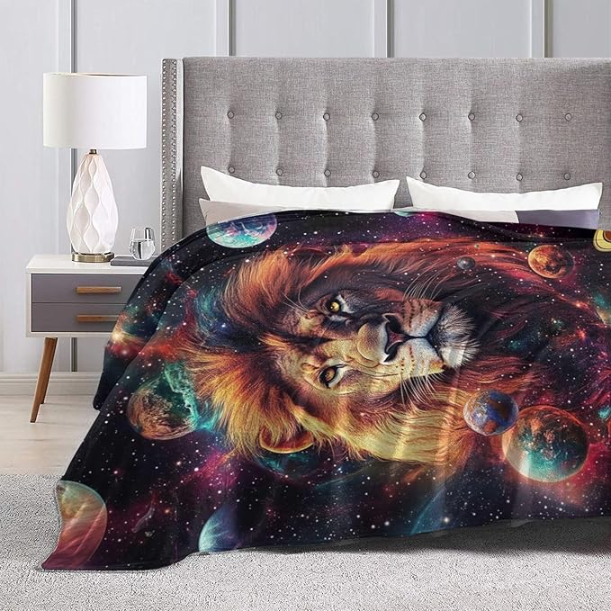 Lion Blanket Space Lion King Decor Throw Blanket Super Soft Flannel Lightweight Fluffy Plush Cozy Fuzzy Fleece Animal Print Gifts Blanket for Girl Woman Man Boys Kids Adults for Bed Sofa 50"X60"