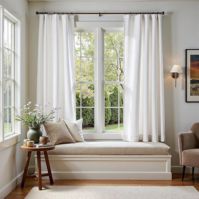 jinchan Linen Blend Curtains 72 inch Length 2 Panels for Bedroom Living Room, Light Filtering 50 inch Wide Farmhouse Drapes with Rod Pocket Back Tab(50W x 72L, Off White)