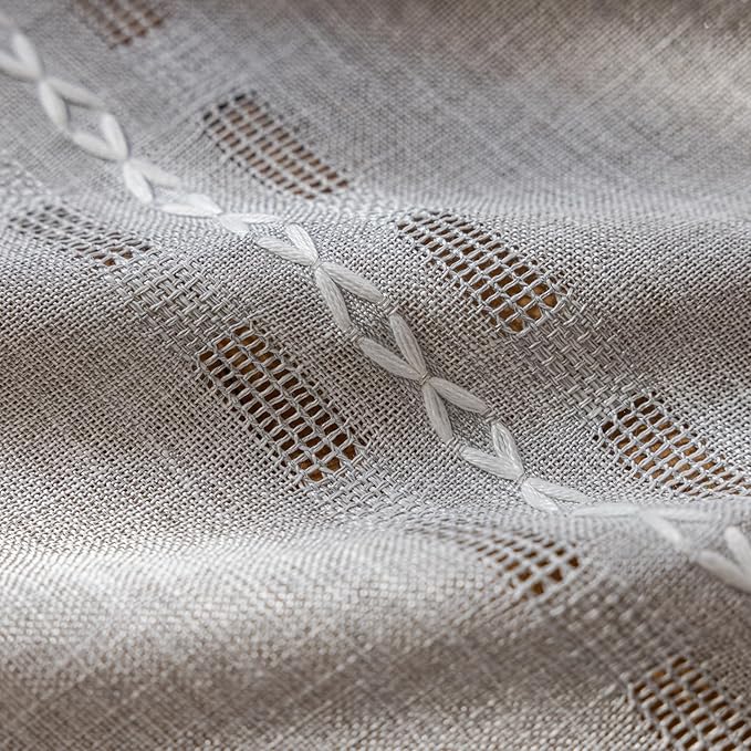 Deeprove Silver Grey Boho Curtain 63 inches Length for Living Room Bedroom Nursery, Retro Casual Bohemian Sheer 63 inches Long Stripe Embroidery Privacy Window Tassel Decor W52 x L63, 1 Panel