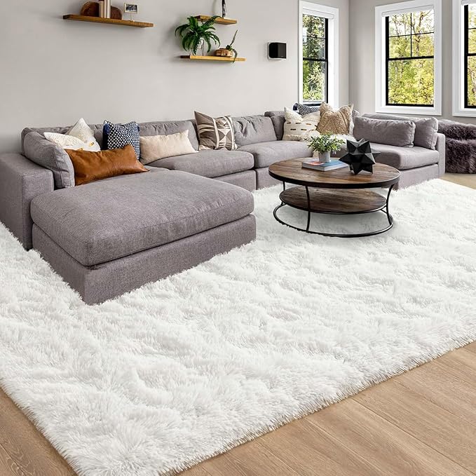 Merelax Soft Modern Indoor Large Shaggy Rug for Livingroom Bedroom Dorm Kids Room Home Decor, Non-Slip Plush Fluffy Furry Fur Area Rugs Comfy Nursery Accent Floor Carpet 9x12 Feet, Ivory