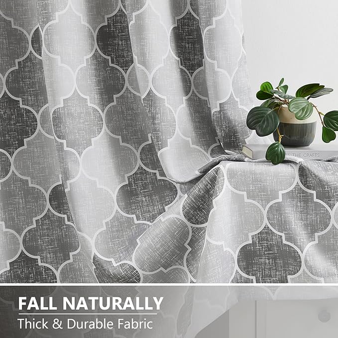 Christmas Geometric Curtains for Bedroom Gray Trellis Moroccan Pattern Drapes Full Blackout 90 Inch Length Room Darkening Thermal Insulated Noise Reducing Window Treatments Sets, 2 Panels