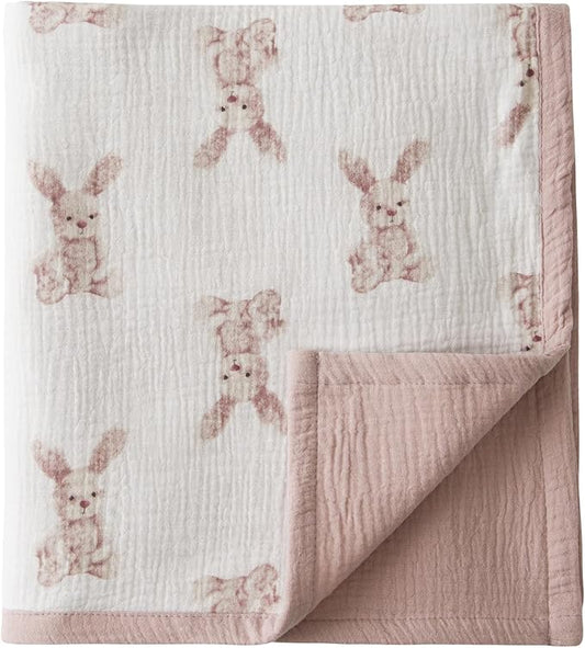 Little Jump 2 Layers Muslin Cotton Baby Blankets - Bunny Toddler Quilt Crib Blanket - Gender Neutral Crib Blanket for Baby Boys and Girls 47"x 47" (Bunny)