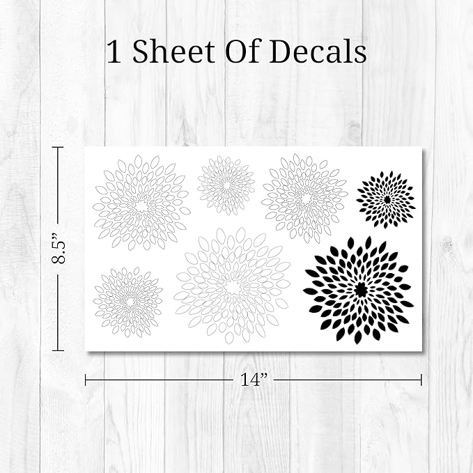 Black White Floral Mirror Wall Decals - Set of 7 Vinyl Flower Stickers Peel and Stick for Kids Teens Bedroom Living Room Office Bathroom Wall Decor
