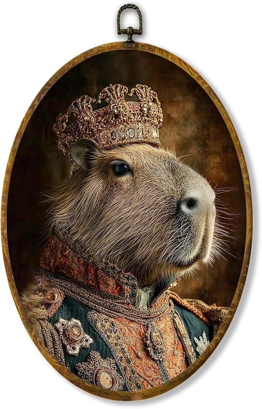 Hiuwevt Vintage Renaissance Style Capybara Oval Wall Art Decor, Capybara Gifts Framed Canvas Prints, Animal Oval Wall Hanging Decor for Home Bedroom Living Room Decorations, 8.6x11.4 Inches