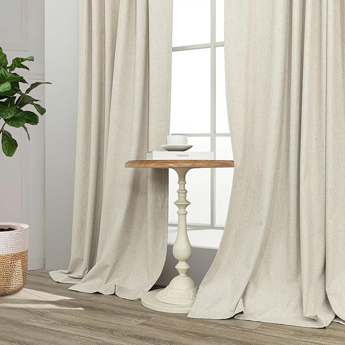 Pitalk Short Black Out Curtains 58 Inch Long for Bedroom 58 Inch Length Window Treatments Blackout Linen Boho Kitchen Thermal Drapes for Summer Heat Living Dining Room Bathroom 2 Panels Set Tan Beige