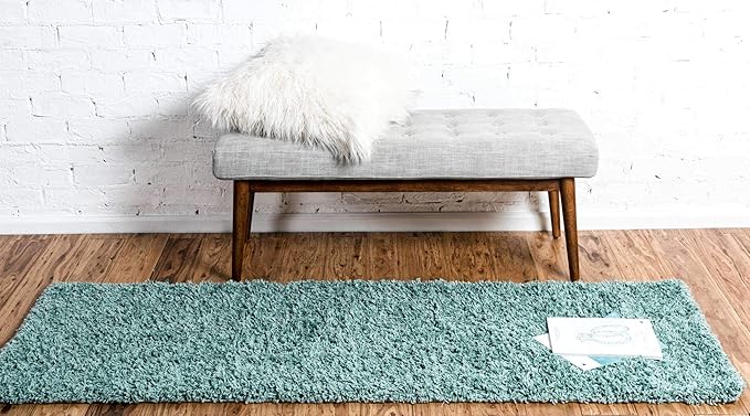 Unique Loom Solid Shag Collection Area Rug (2' 6" x 19' 8" Runner, Light Slate Blue)