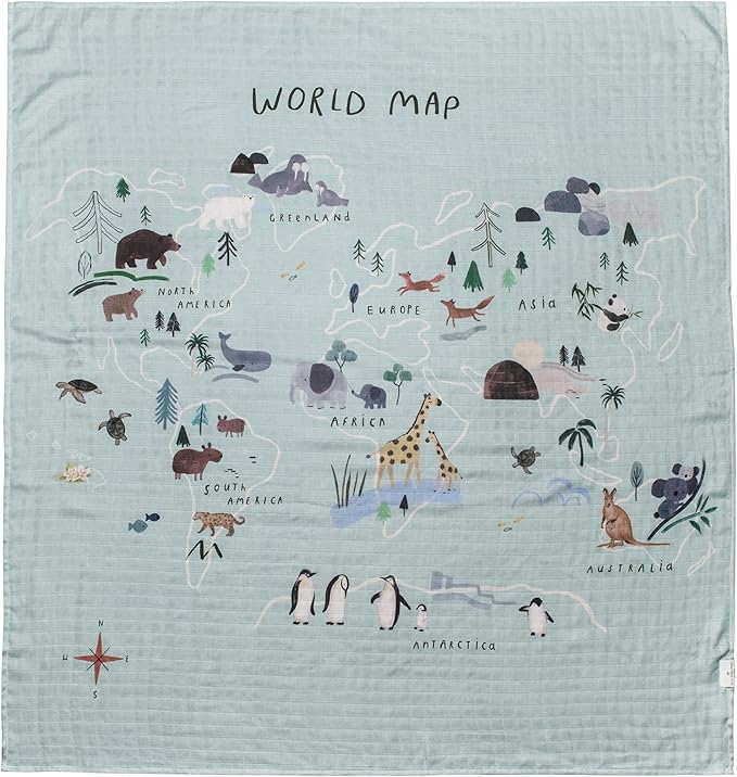 Loulou Lollipop Soft Baby Swaddle Blanket Muslin Wrap Receiving Blanket for Newborn to Toddler Girl and Boy, Large 47” by 47” - World Map