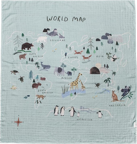 Loulou Lollipop Soft Baby Swaddle Blanket Muslin Wrap Receiving Blanket for Newborn to Toddler Girl and Boy, Large 47” by 47” - World Map