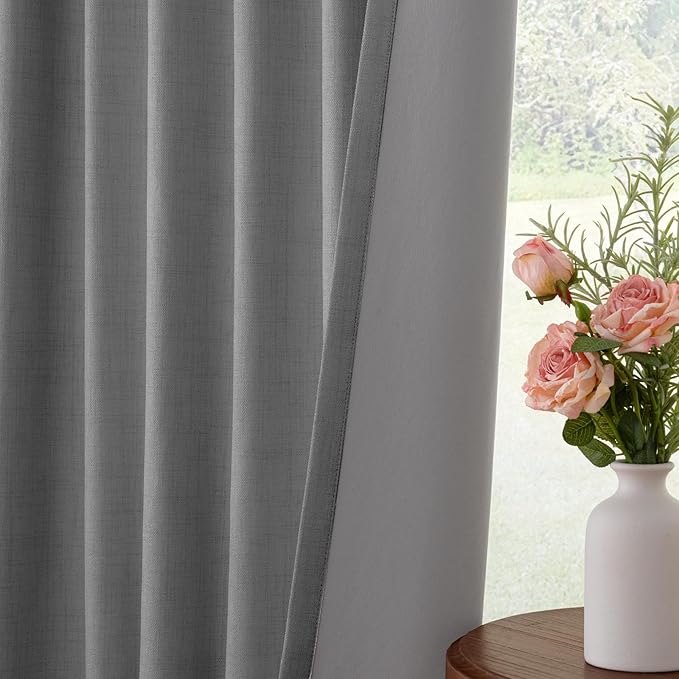 INOVADAY 100% Blackout Curtains for Bedroom, Black Out Curtains 96 Inch Long, Clip Rings Linen Blackout Drapes, Thermal Insulated Room Darkening for Living Room, 2 Panels - Stoic Gray,W50xL96