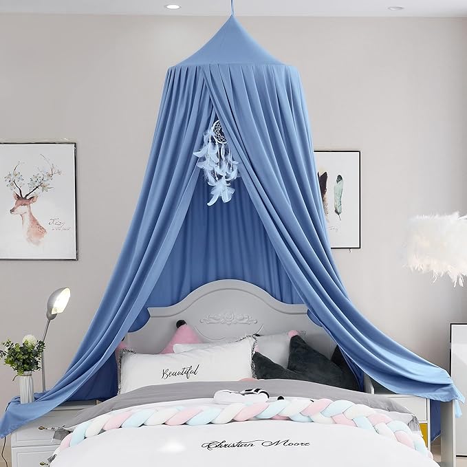 Kids Bed Canopy for Crib & Nursery - Hanging Canopy Blocking Light - Reading Canopy (Fog Blue)