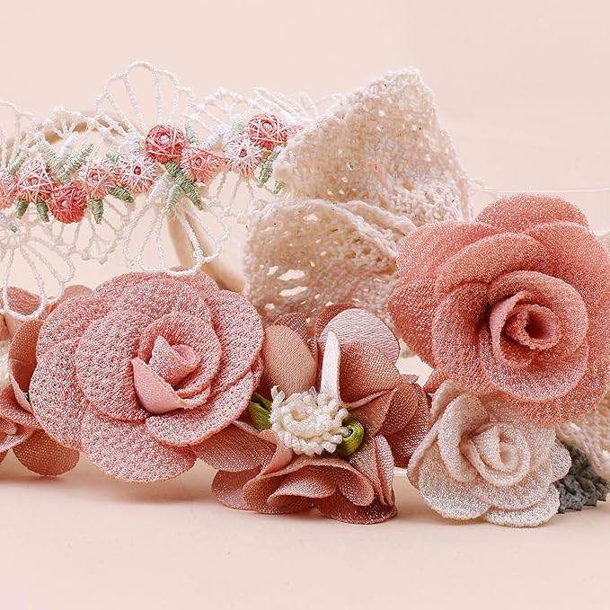 OOSAKU Baby Girl Flower Headbands Set Elastic Floral Headbands 6pcs Soft Nylon Hair Band for Newborn Toddler Hair Accessories (H-F4)