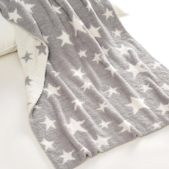 EVERGRACEHOME Soft Plush Baby Blanket for Boys Girls with Little Stars Printed, Fleece Fuzzy Toddler Nursery Blanket Lightweight Warm Cozy Throw Blanket for Baby Crib, Couch, Bed, Light Gray, 50"x60"