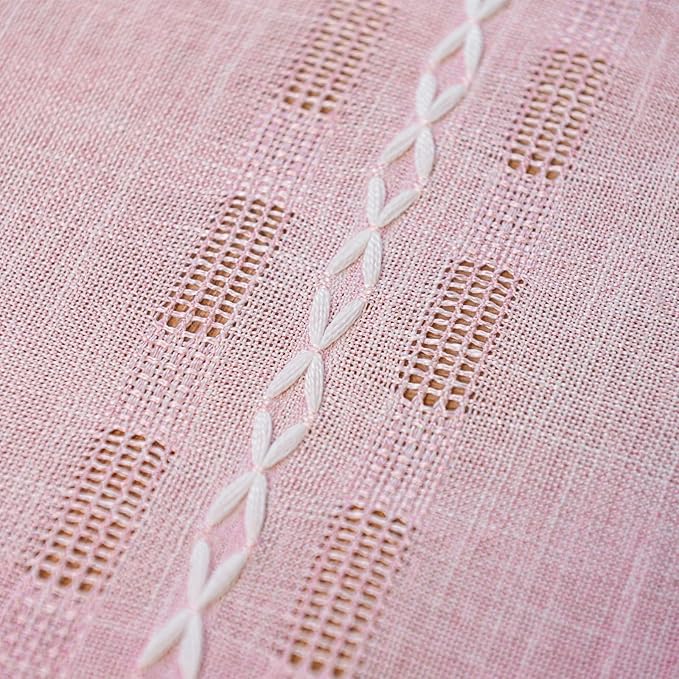 Deeprove Boho Valance Kitchen Short Curtain Tassel, Textured Striped Drape Light Filtering Tier Embroidered Chic Window Treatment for Cafe Dinging Room Closet, W52 x L18 inch SINGLE 1 Panel Blush Pink