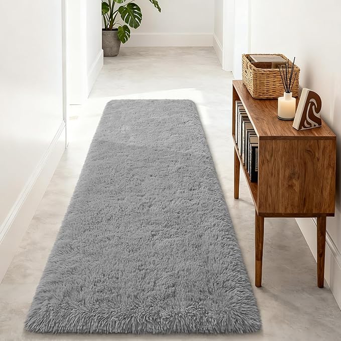 Merelax Soft Area Rug Fluffy Rugs for Living Room Bedroom Decor, 2x6 Runner Rugs for Hallway, Shag Furry Bedside Rug Indoor Accent Floor Carpet, Non-Slip Plush Rug for Nursery Kids Room Dorm, Grey