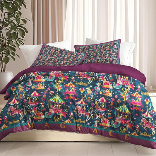 MAGRACE King Christmas Duvet Cover with Zipper Closure Soft 800 Thread Count Cotton Textured Bedding Quilt Cover Set for Holiday