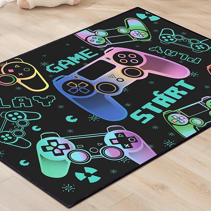 Play Gaming Rug for Bedroom Gamer Mat Gamepad for Boys Room 2x3 for Playroom Decor Washable