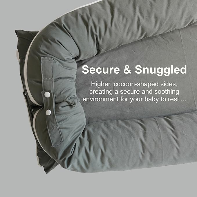 CooCooBaby Deluxe Infant Lounger, Baby Nest Cover for Baby Girls & Boys, Newborn Essentials for Baby 0-12 Months, 100% Cotton(Gray)