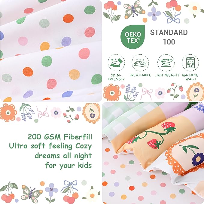 Mooreeke 4 Pieces Toddler Bedding Set - Green Floral Butterfly Toddler Comforter Sets for Girls, Includes Comforter, Flat Sheet, Fitted Sheet and Pillowcase, Bed in A Bag for Baby Bedroom