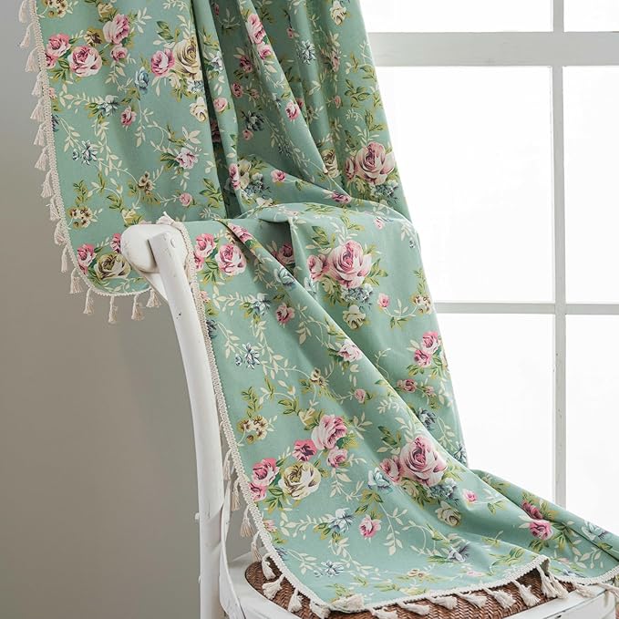 OYX Boho Curtains 96 Inch Length 2 Panels for Living Room, Bedroom Light Filtering Drapes, Farmhouse Vintage Country French Rustic Tassels Pattern Rod Pocket Aesthetic Decor Window Treatments