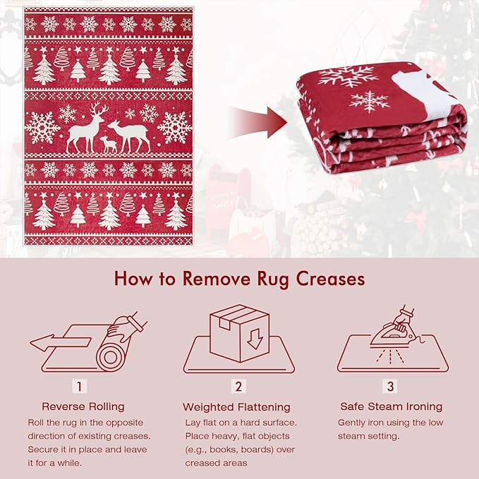 5x7 Machine Washable Christmas Area Rug, Non-Slip Floor Rugs for Kids, Low Pile Room Carpet for Living Room, Bedroom, Dining Room & Nursery(5x7 Elk)