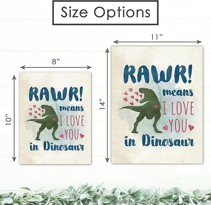 DREAM BIG PRINTABLES RAWR! Means I Love You In Dinosaur Art Print - 8x10 | Charming and Playful Art Print | Perfect for Kids' Rooms, Playrooms, or Nurseries | Unframed Dinosaur-themed Wall Art
