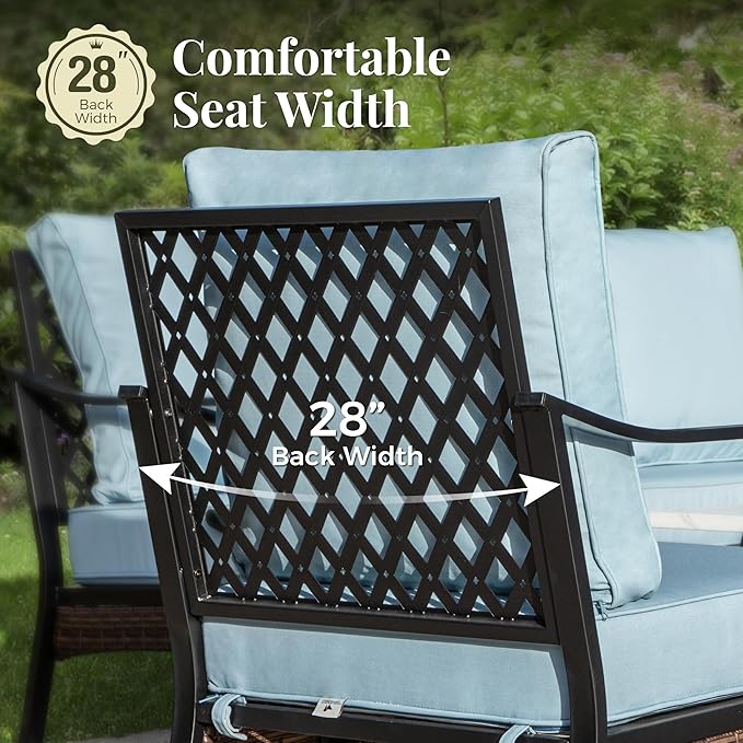 Outdoor Patio Rocking Sofa Chairs Set of 2 Steel Frame Porch Furniture with Deep Seating and 5.75" Cushions for Lawn Backyard Deck, Blue