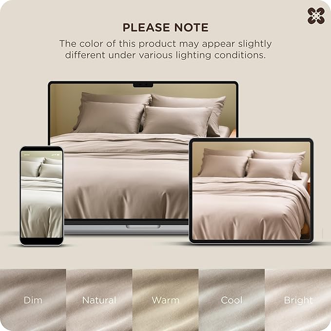Bedsure Cooling Duvet Cover Queen Size, Cotton & Rayon Derived from Bamboo Blend Duvet Cover Set for Hot Sleepers,Ultra-Soft, Breathable & Lightweight Home Bedding for All Seasons (Khaki,90"x90")