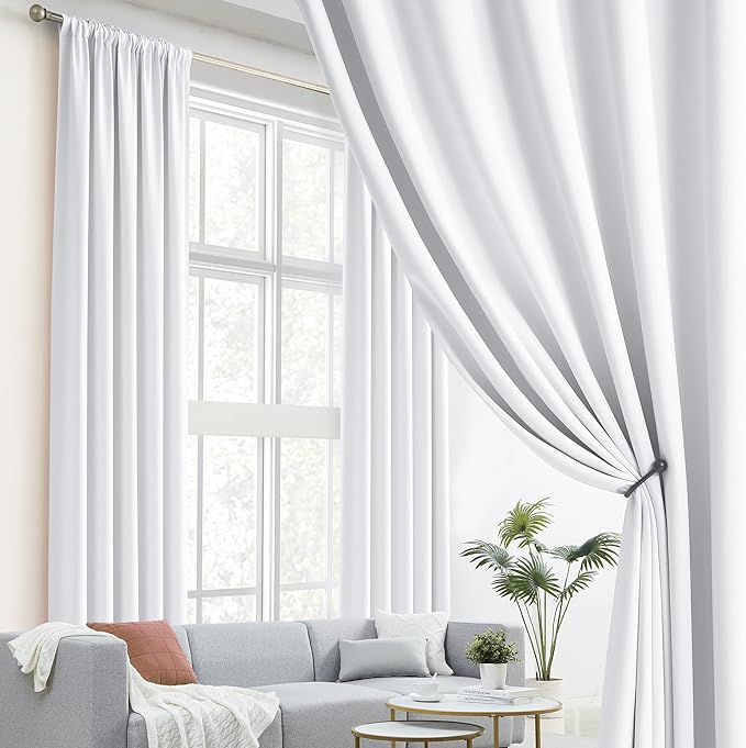 DUALIFE White Patio Window Curtains for Home Decoration, Half Light Blocking Curtain Panels for Sliding Door- 52 x102 Inches Long, Pure White, 2 Panels
