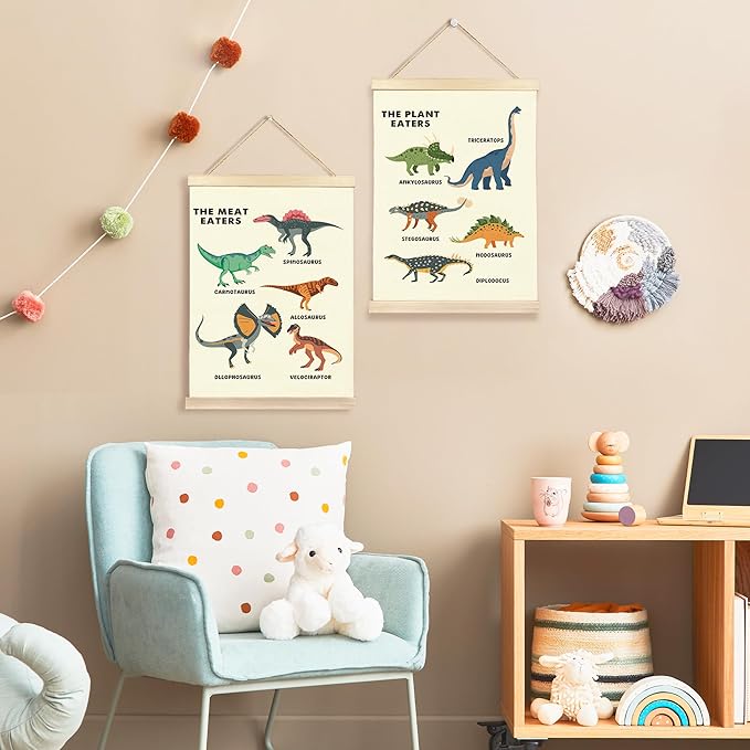 Hiuwevt Educational Dinosaur Poster Hanger Frame, Dinosaur Room Decor for Boys, Dinosaurs Boys Room Wall Art Decor for Classroom Kids Room Nursery Playroom Home, 12x16 Inch Set of 2